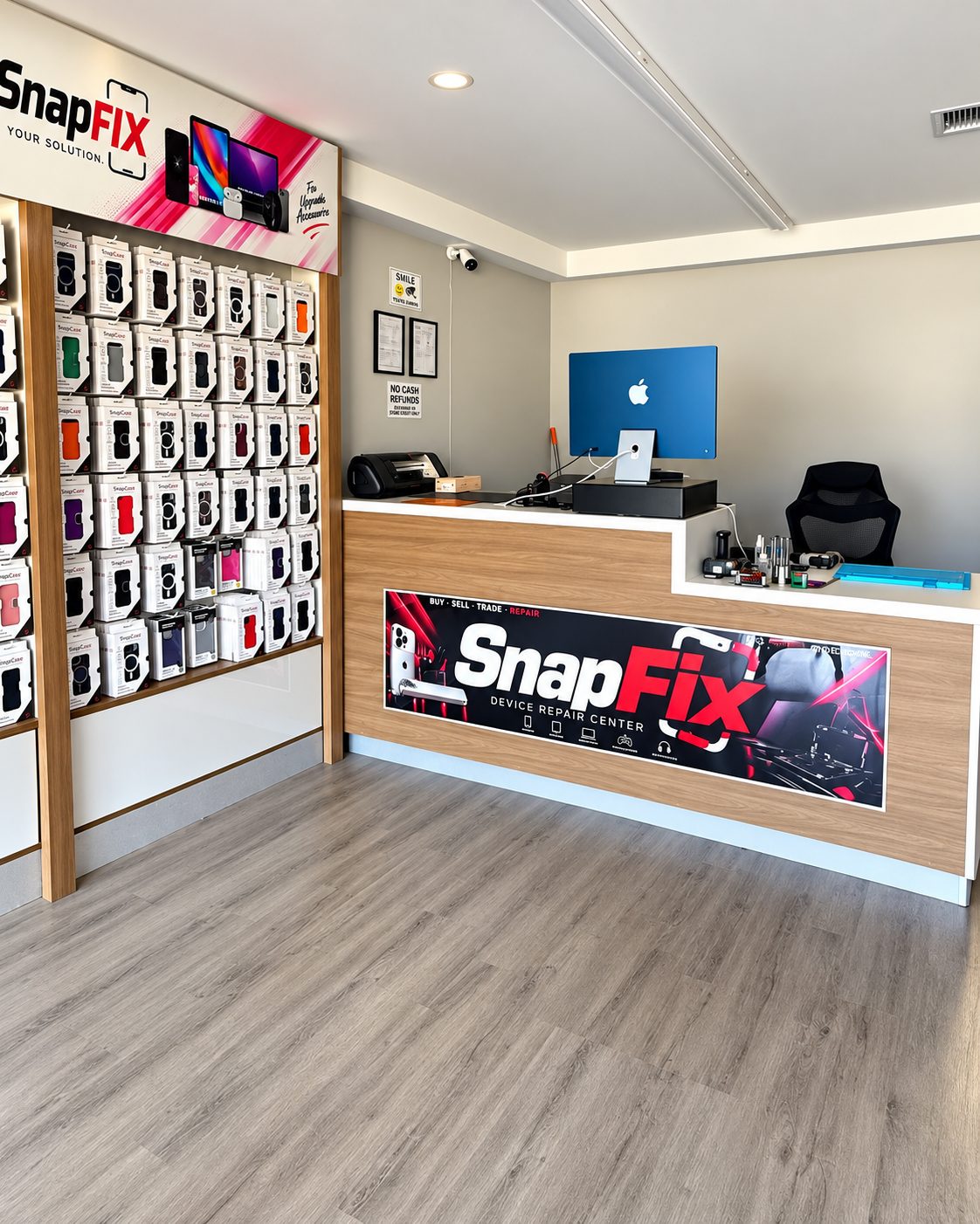 Repair and checkout counter inside SnapFix Paramus